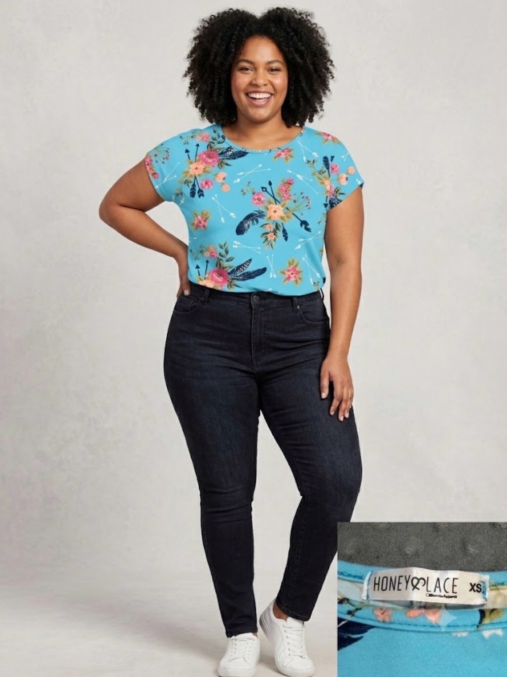 Women's Floral Arrow Print Blouse in Turquoise